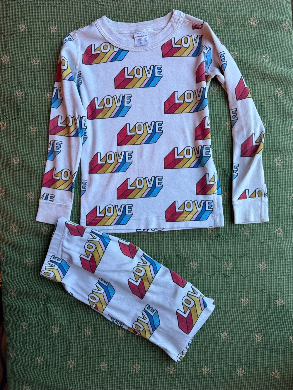 Kids 'Love' Print Long Sleeve Pajama Set - White with Red, Blue & Yellow